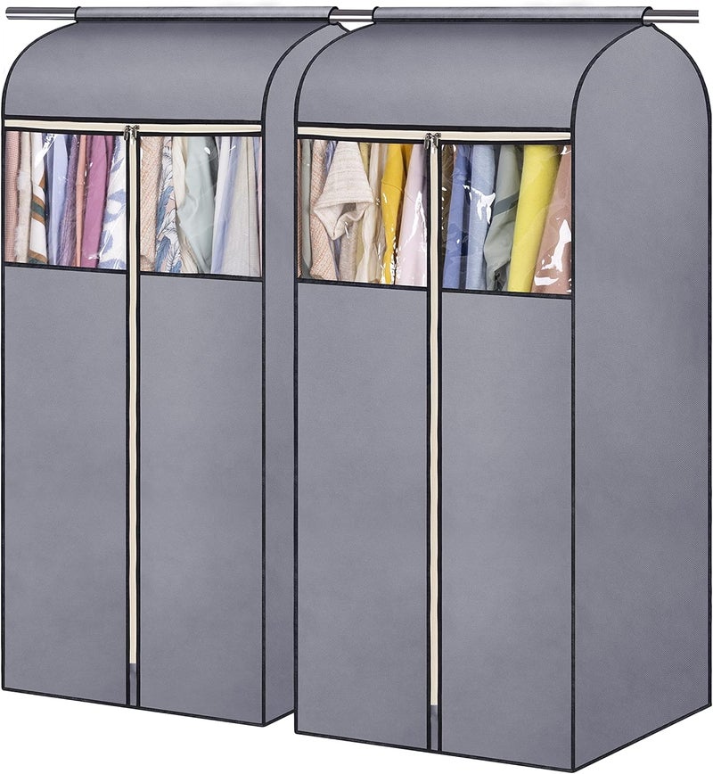 Sleeping Lamb 54'' Hanging Garment Bags for Closet Storage Sealed Completely Jackets Coats Suits Clothes Rack Cover for Wardrobe with Clear PVC Window, 2 Packs, Grey(Hanging Rod Not Included) - Image 1